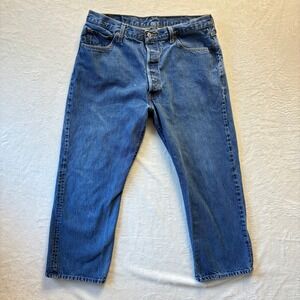 Levis 501 Jeans Mens Blue Denim Button Fly Straight Leg Jeans W40 L29 (34x27.5)